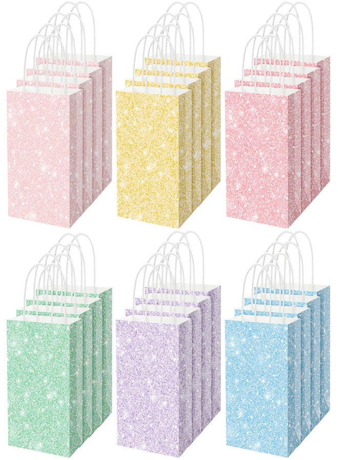 SilTriangle 24 Pcs Glitter Pastel Party Favor Bags with Handles Pastel Christmas Gift Bags Bulk Colored Paper Goodie Packaging Birthday Holiday Party Supplies, 5.91 x 3.15 x 8.27 Inches, 6 Color - Image 1